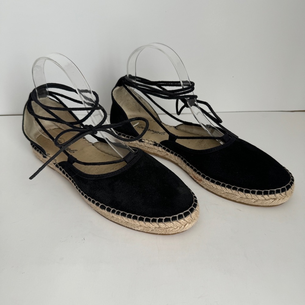 Free People Womens Black Suede Marina Ankle Tie Up Espadrilles Shoes Size 39